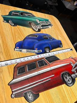 Hand-Painted Classic Car Masonite Wall-Hangings, Emblems and or Cars, Lights Up Under Blacklight