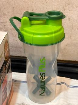 Misc. New Kitchen Related Items, Patty Maker, Taco Holders, Blender Bottle, Squeeze Bottle