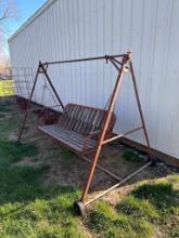 Mobile A-Frame Iron Porch Swing, Wheels on One Side for Easy Moving Round