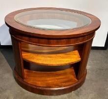 Glass Top Oval End Table w/ 2 Lower Shelves, 32in x 24in x 26in