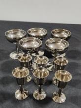 Set of 11 Metal French Wine Glasses and Tasting Glasses