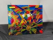 Beautiful Bright Stained Glass Peace and Music Window 20in x 17in