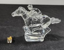 Lead Crystal Horse & Jockey Paperweight, Tiny Glass Wrapped Present