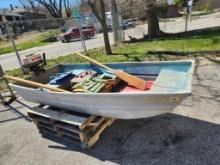 Flat Bottom John Boat, Fishing Boat w/ Sea King 7.5 HP Motor, Life Jackets, Oars