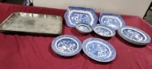 Flow Blue Plates, Silver Plated Platter