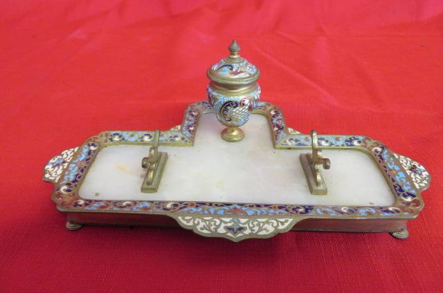 Ornate Cloisonne Inkwell on Stand