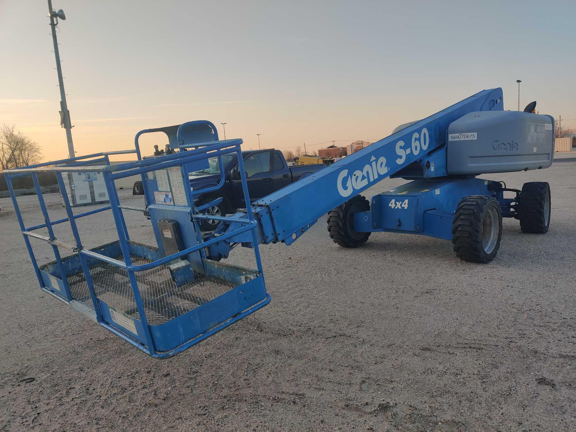 GENIE S60 BOOM LIFT SN:60049960 4x4, powered by diesel engine, equipped with 60ft. Platform height,