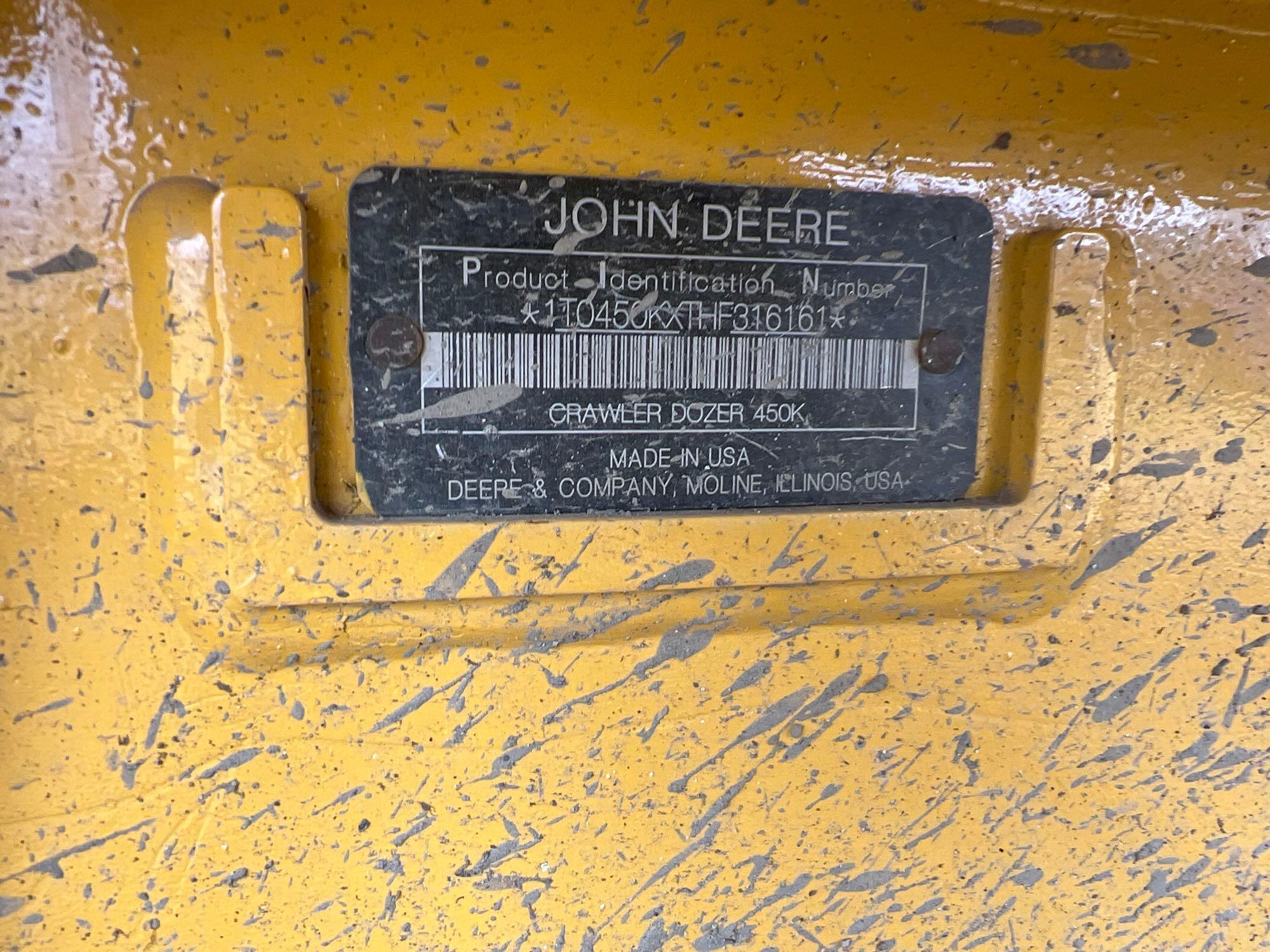 2017 JOHN DEERE 450KLGP CRAWLER TRACTOR SN:316161 powered by John Deere diesel engine, equipped with