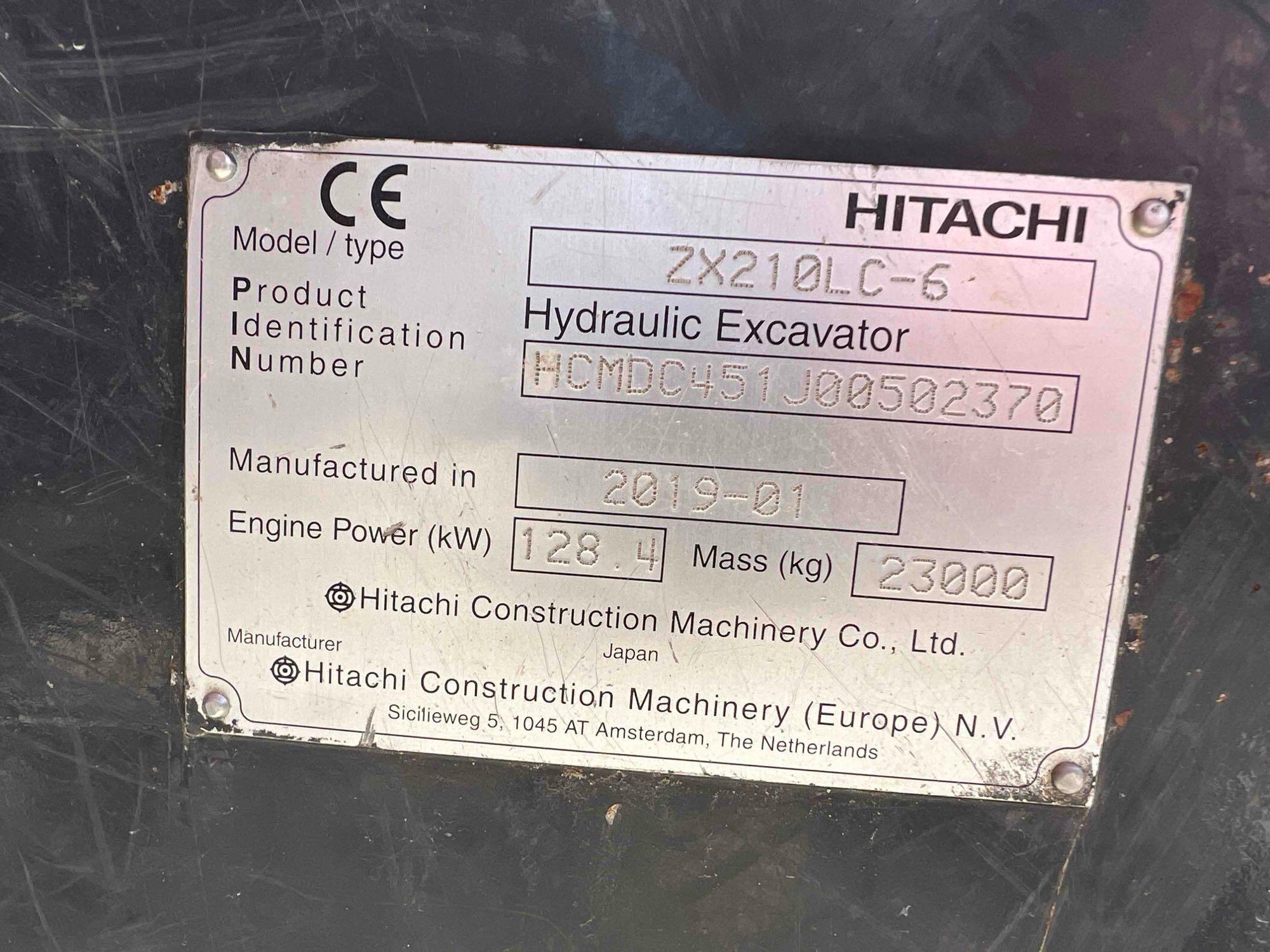 2019 HITACHI ZX210LC-6 HYDRAULIC EXCAVATOR SN-502370 powered by Isuzu diesel engine, equipped with