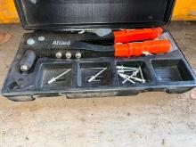 ALLIED HAND RIVET TOOL AND TOOL BOX WITH MISC TOOLS SUPPORT EQUIPMENT