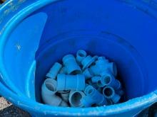(3) 55 GALLON BARRELS OF PVC PIPE FITTINGS: WYES, COUPLERS, BENDS SUPPORT EQUIPMENT