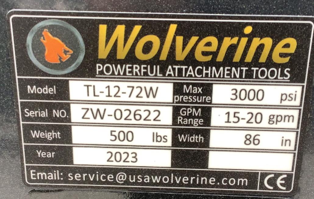 2023 Wolverine 72" Tiller Skid Steer Attachment TL