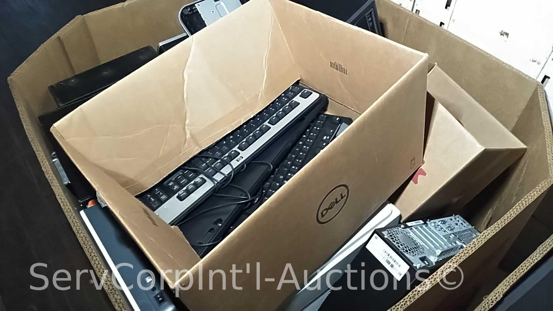 Lot on 4 Pallets of Various PC Towers, Printers, Keyboards (Seller: St. Tammany Parish School Brd)