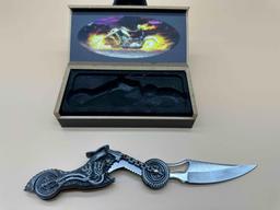 GHOST RIDER MOTORCYCLE HANDLE KNIFE WITH DECORATIVE BOX