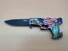 AMERICAN FLAG GUN HANDLE KNIFE 3.5" BLADE