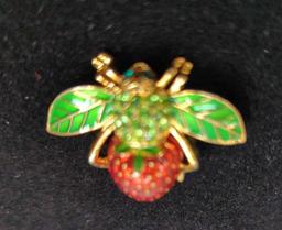 STRAWBERRY FLY PIN JOAN RIVERS COLLECTION