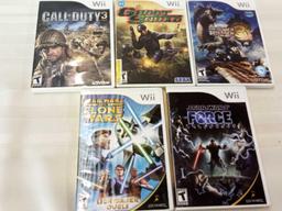 ASSORTED WII GAMES RATED "T"FOR TEEN "CALL OF DUTY 3", "STAR WARS", "MONSTER HUNTER 3" AND OTHERS.