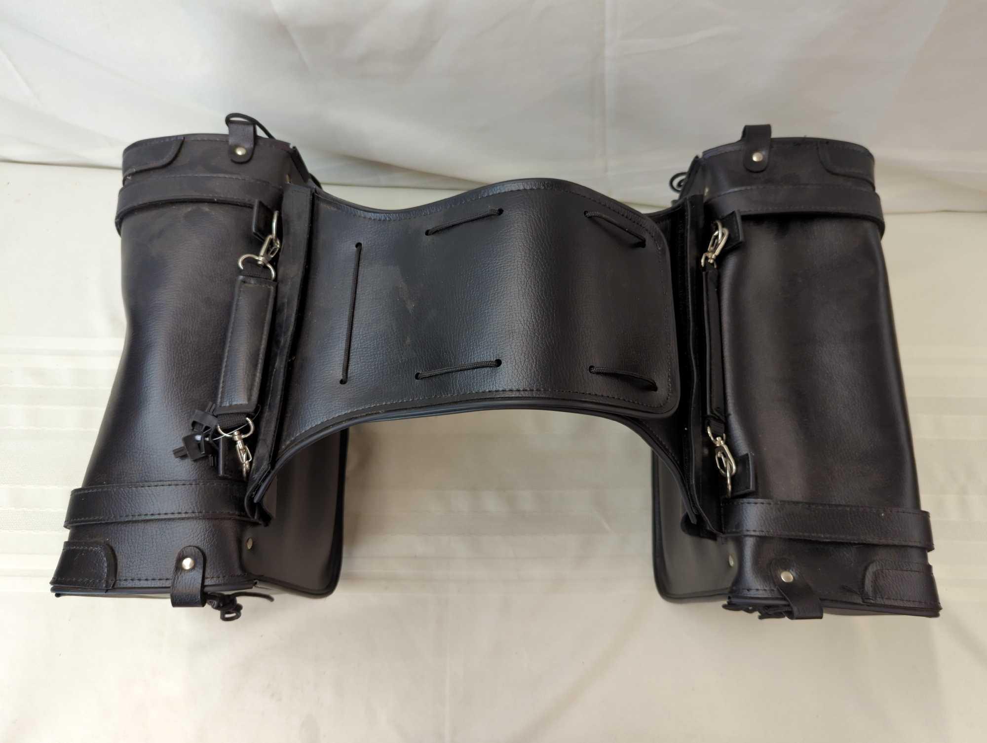 LEATHER MOTORCYCLE SADDLE BAGS 15"X11" EACH SIDE