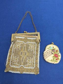VINTAGE BEADED PURSE NEEDS SOME REPAIR & COIN PURSE