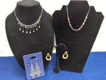 PRETTY COSTUME JEWELRY,GIVENCHY GOLD PIERCED EARRINGS, SPARKLE TREE EARRINGS 2 NECKLACE'S