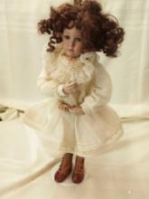 DOLL WITH STAND 20" PAMILA PHILLIPS 1996 SOFT BODY AND PORCELAIN