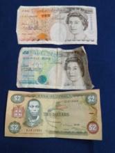 ENGLAND ...5, ...10 POUNDS, JAMAICA $ 2 DOLLARS PAPER MONEY