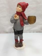 NORWEGIAN BOY STANDING EATING AN APPLE CANDLE HOLDER FIGURINE 8.5 IN