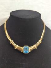 CHR DIOR GOLD TONE NECKLACE WITH BLUE STONE & CLEAR STONES