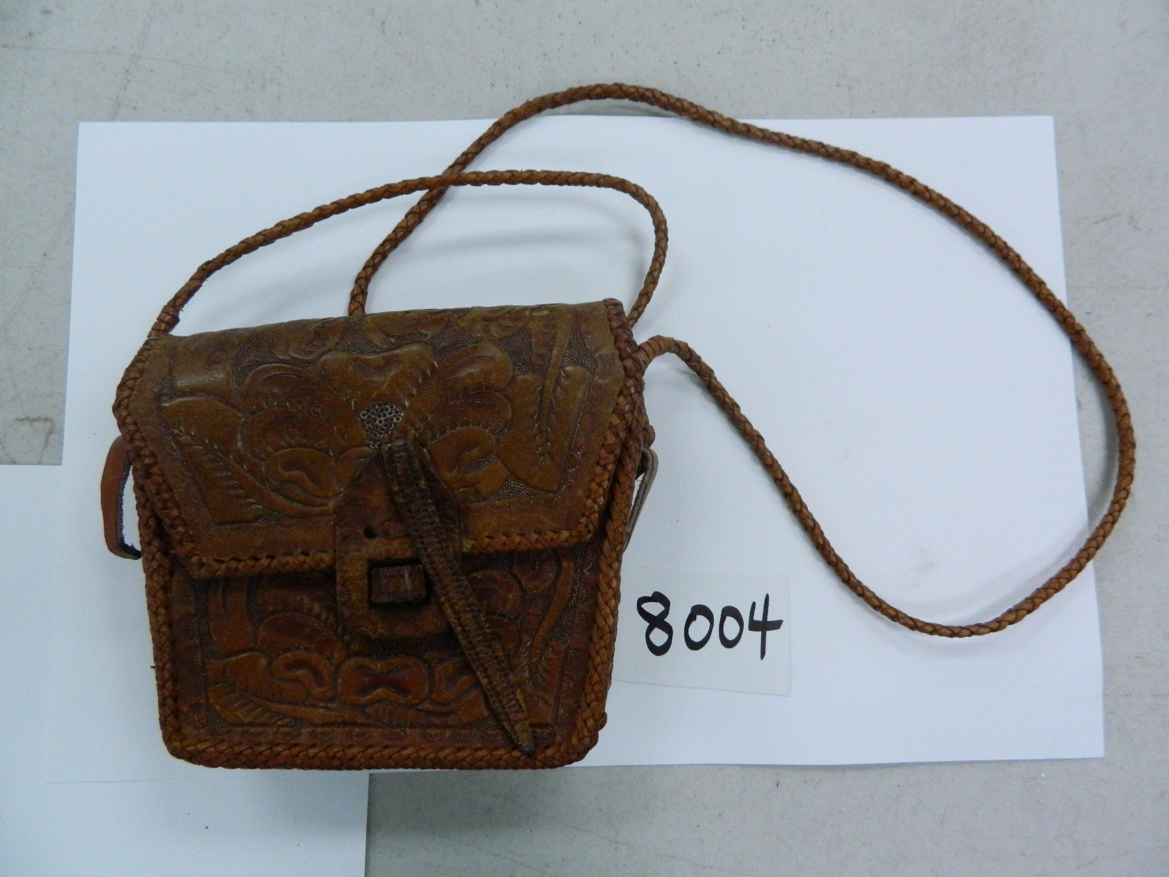 6.5" x 7.5" Vintage Highly Tooled Leather Purse,