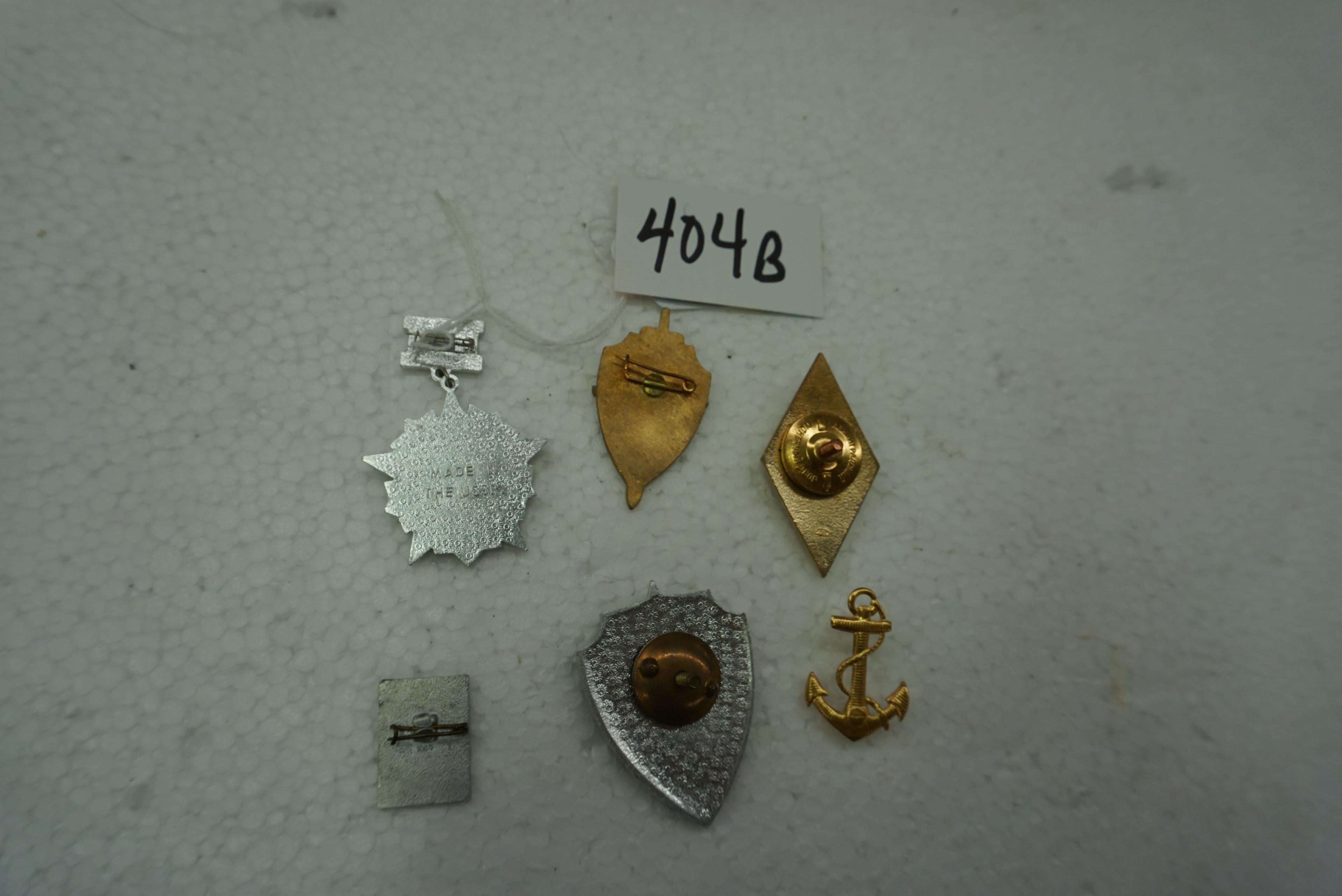 Six (6) Soviet Cold War Pins, Medals and Badges, All One Money. Estate Find incl. KGB Pin Back,