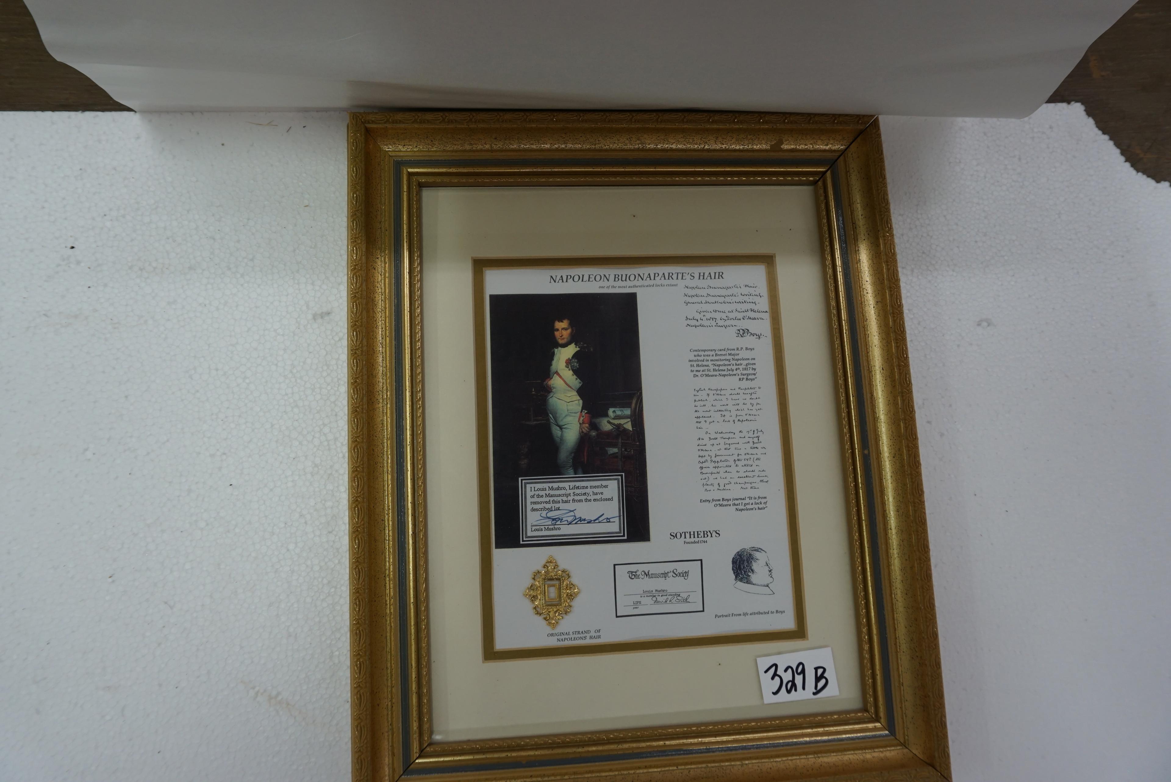Framed piece of hair of Napoleon Bonaparte. Estate Find! Sotheby's  14"x17" $25 Shipping
