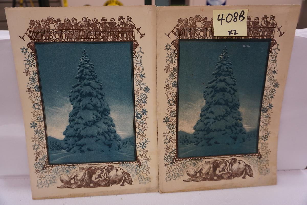 TWO (2) 1939 German Christmas Telegrams, 8.5"x12", Paper Dated 1929, Both One Money
