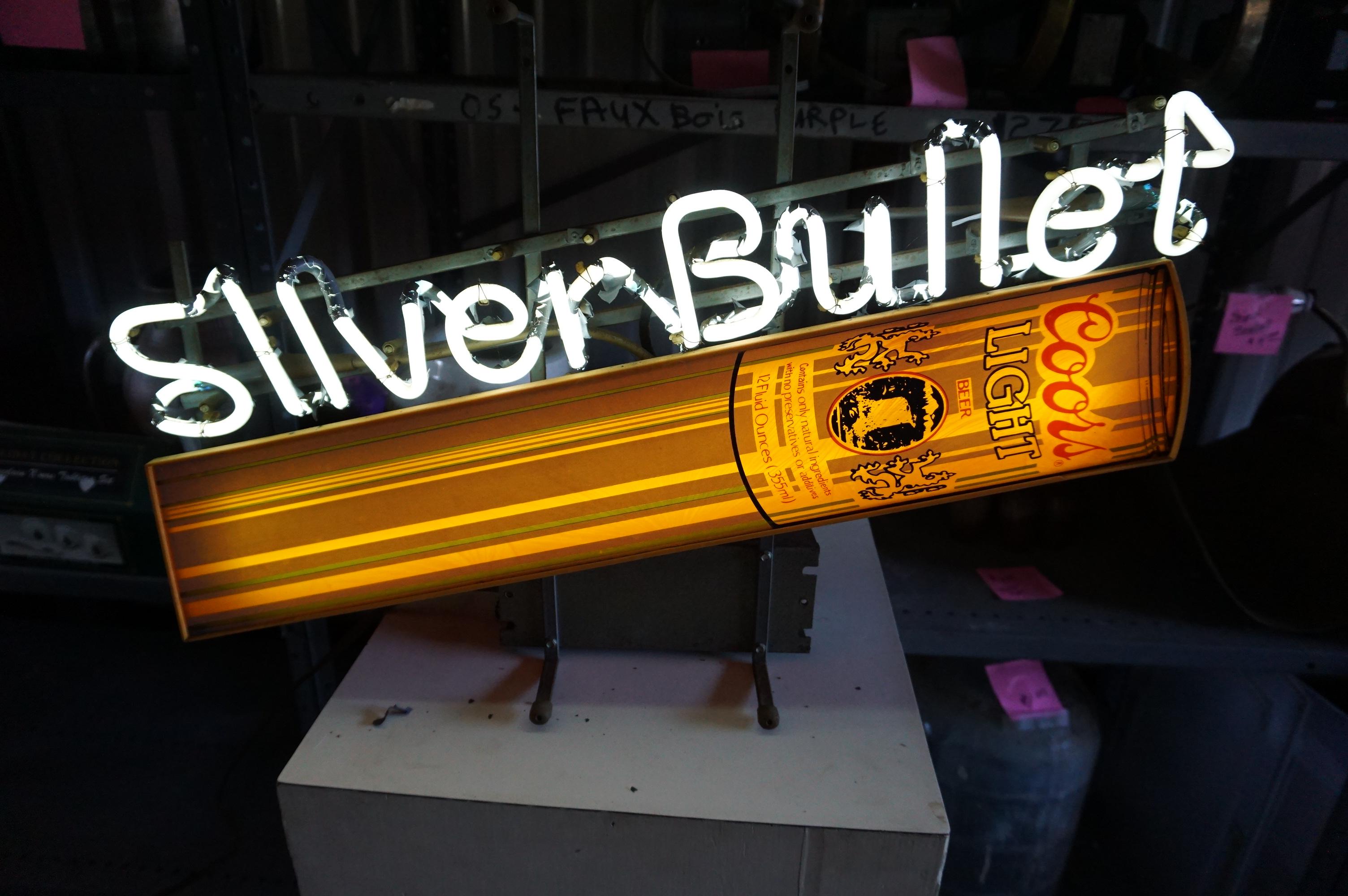Silver Bullet Working Neon Sign, Older Model, Dirty from storage, NO SHIPPING! PICK-UP ONLY!