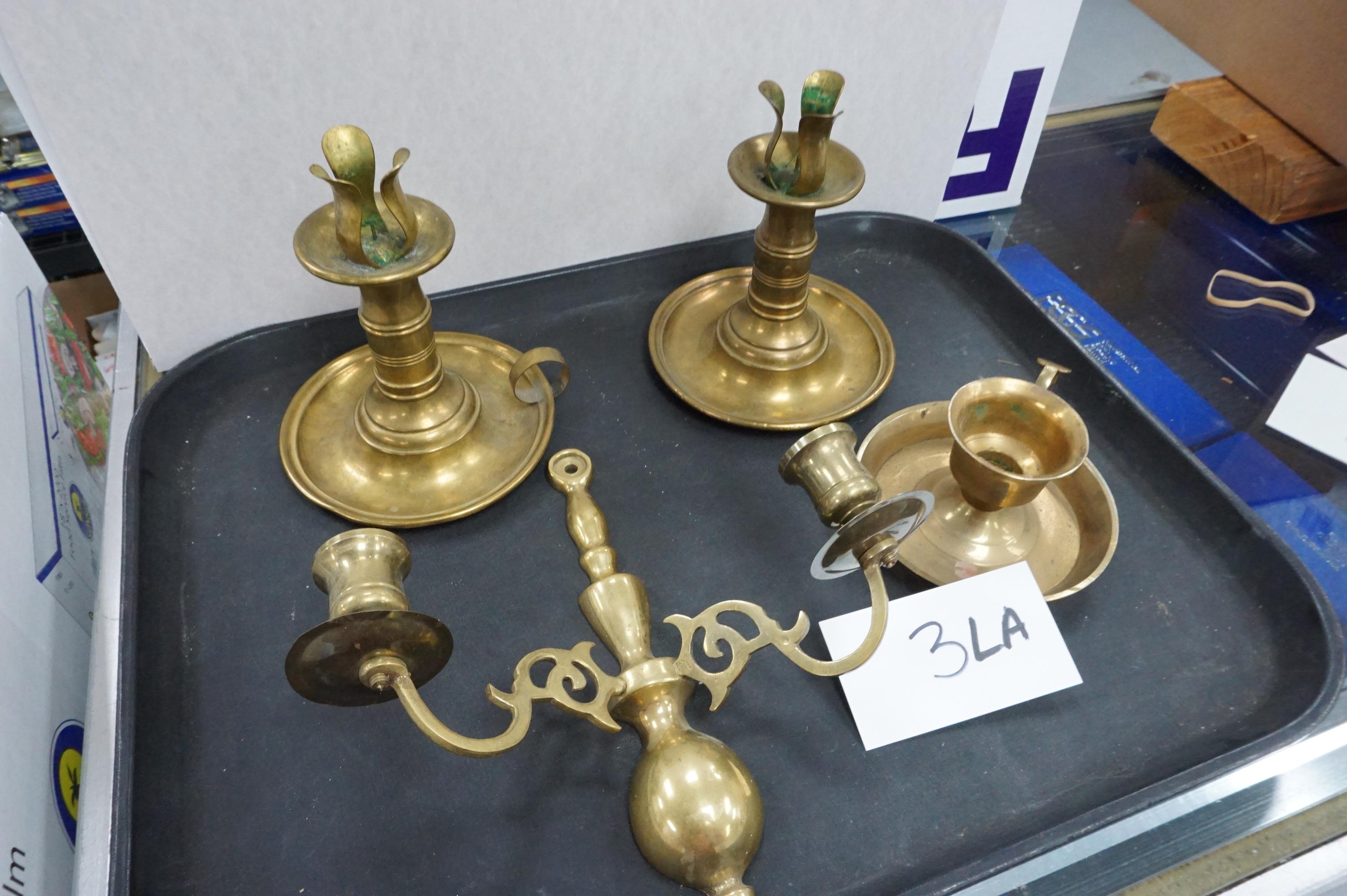 Louisiana Estate Find: Collection of Four (4) Brass Candle Holders, All One Money, Age Unknown