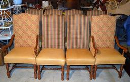 Set of 8 Fine Ochre Leather & Cherry Dining Chairs by Fremart Designs, Two Master Chairs