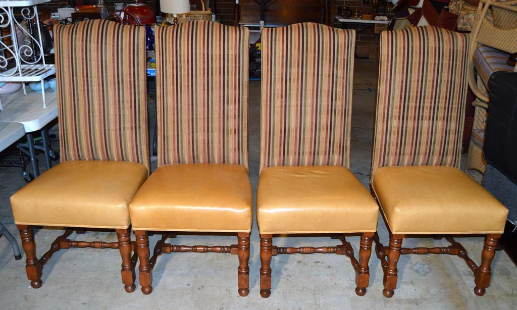 Set of 8 Fine Ochre Leather & Cherry Dining Chairs by Fremart Designs, Two Master Chairs