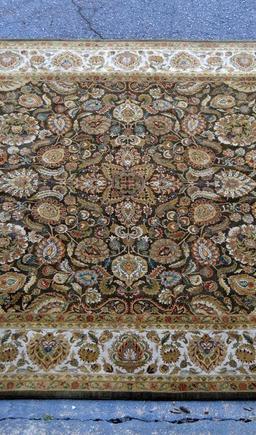 Fine 100% Wool Hand Knotted Indo-Persian Rug, 10 x 12', Olive, Tan & Ivory