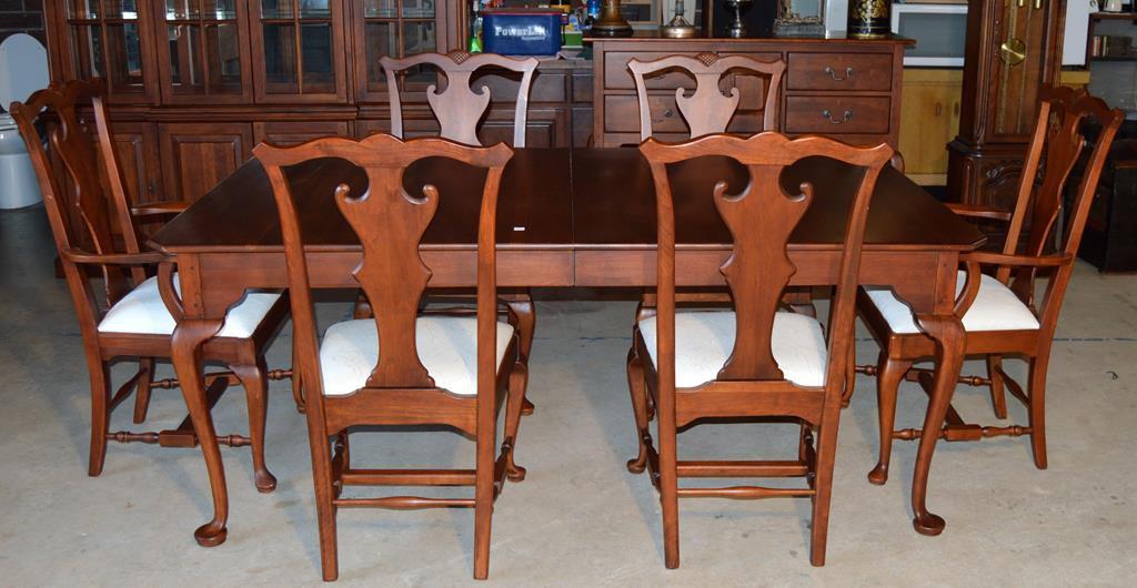 Set 6 Lexington Bob Timberlake Queen Anne Style Cherry Dining Chairs, Clean Neutral Upholstery, Two