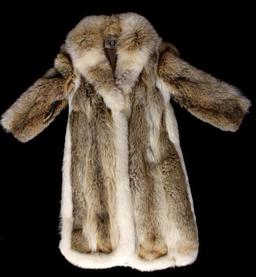 Full Length Grey Wolf Fur Coat With White Fox Trim