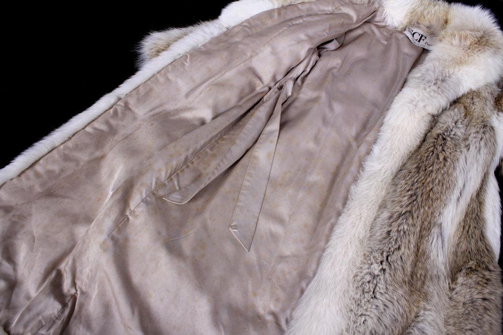 Full Length Grey Wolf Fur Coat With White Fox Trim