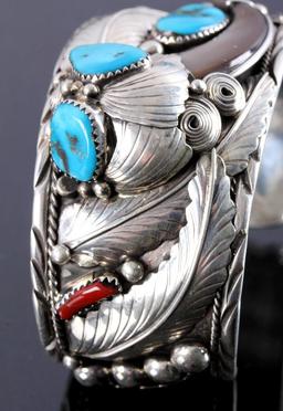 Navajo Sterling Silver Turquoise Bear Claw Cuff