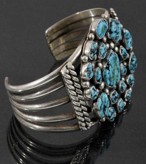 Navajo Sterling Silver & Turquoise Cluster Cuff