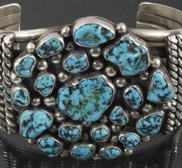 Navajo Sterling Silver & Turquoise Cluster Cuff