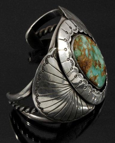 Navajo Sterling Silver & Royston Turquoise Cuff