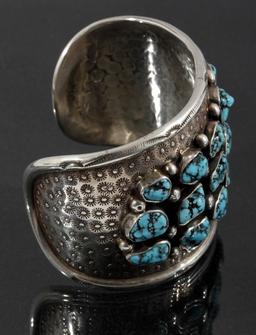 Navajo Hand Tooled Sterling & Turquoise Cuff