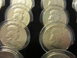 Silver Franklin Halfs, 29 Mixed, P-d-s Mint Marks, Cherrywood Box