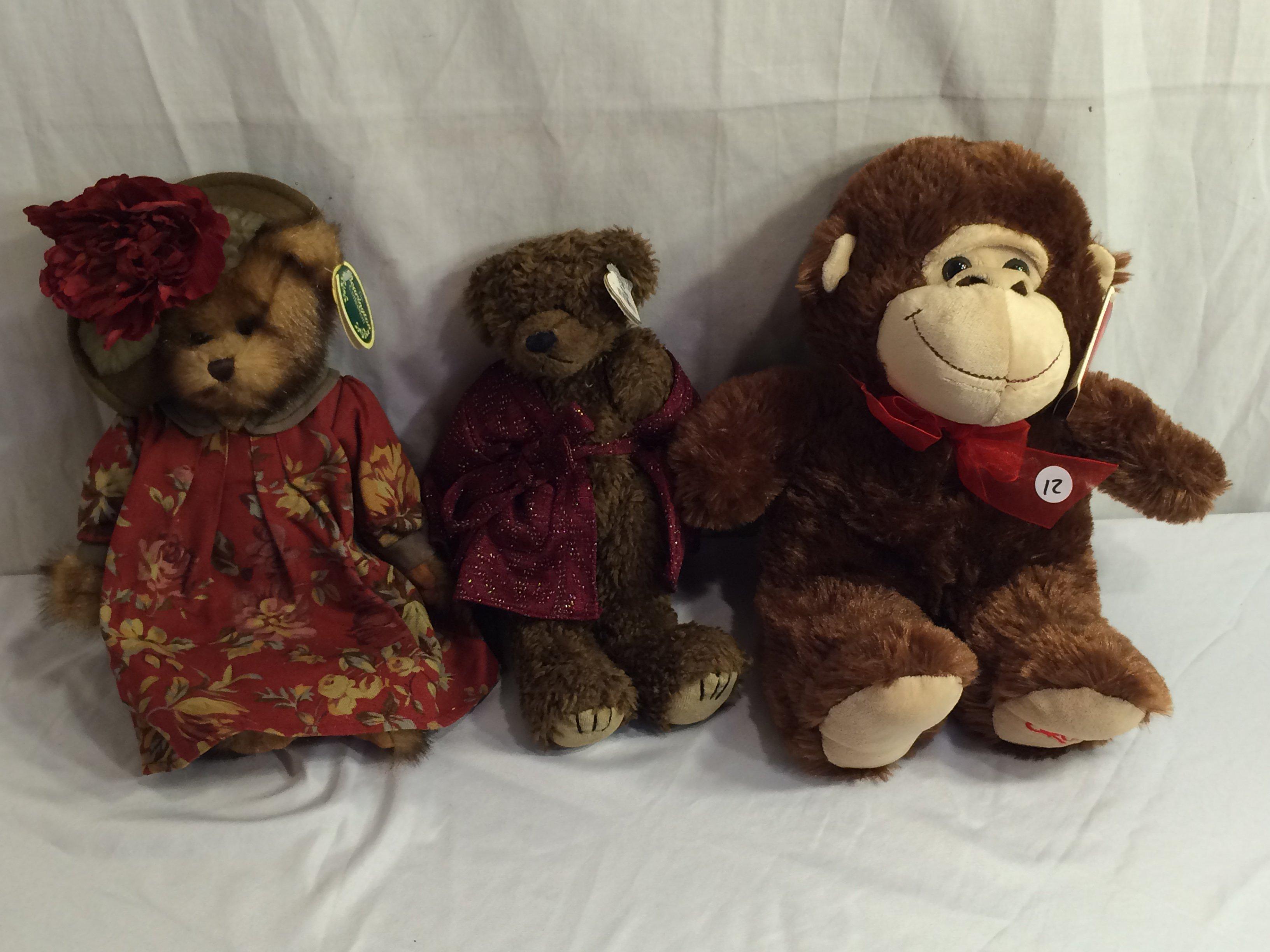 Lot of 3 Pieces Collector Assorted Ty Beanie Babies & Soft Stuff Toy Bears Size: 10-15"Tall