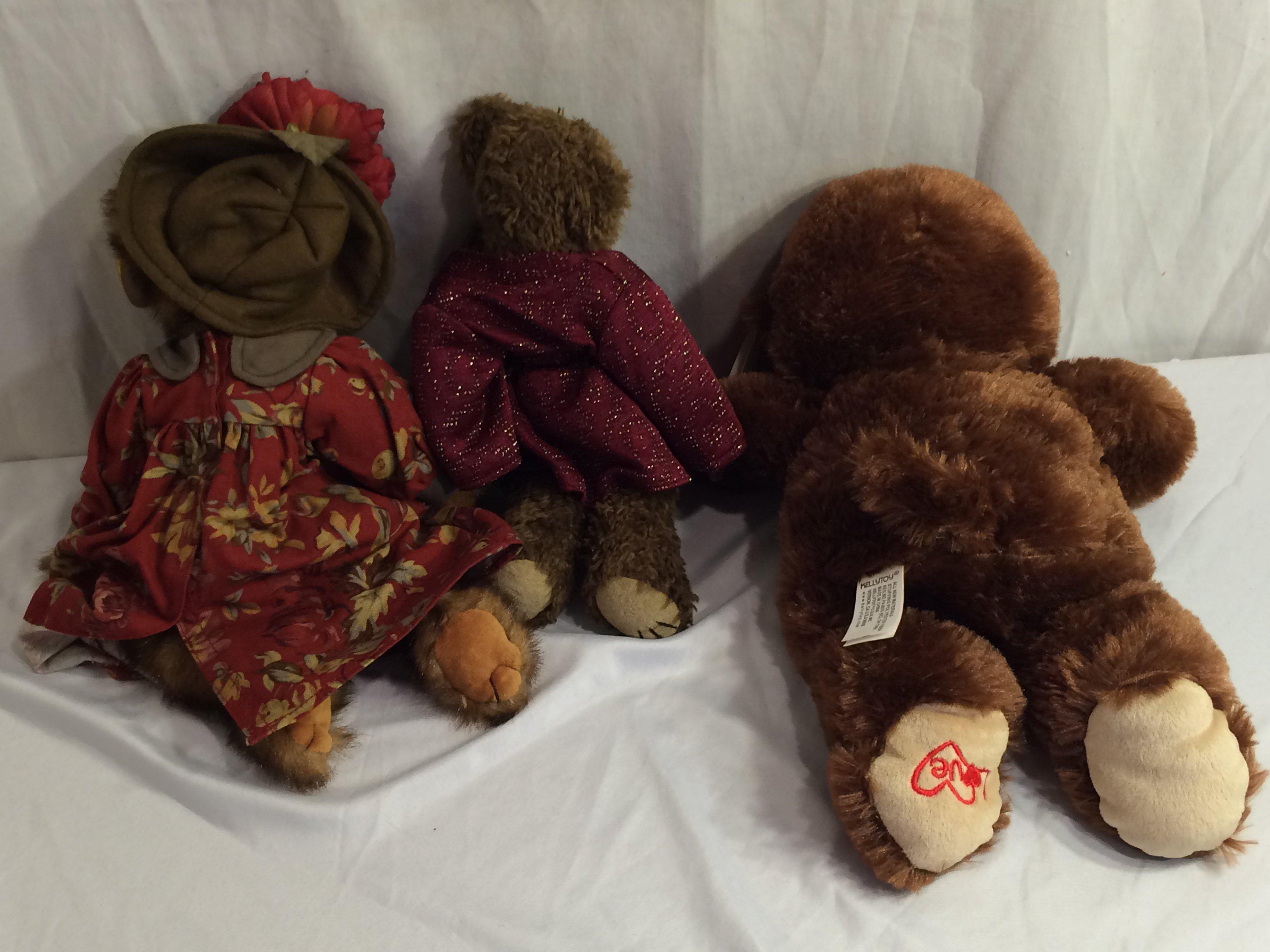 Lot of 3 Pieces Collector Assorted Ty Beanie Babies & Soft Stuff Toy Bears Size: 10-15"Tall