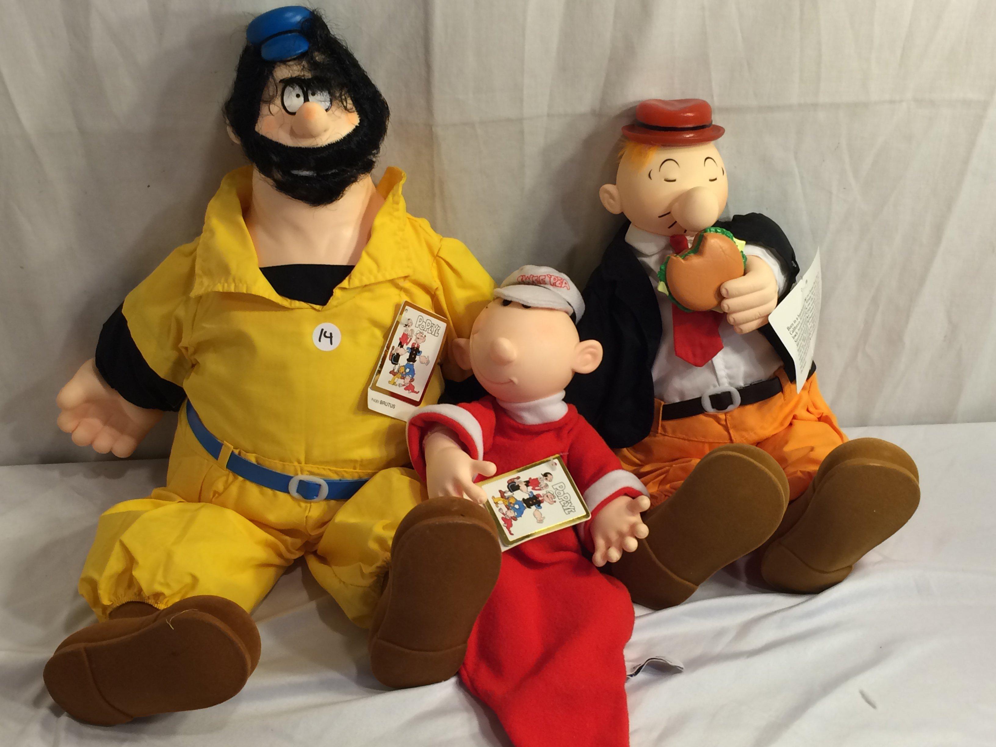 Lot of 3 Pieces Collector Popeye Vinyl Soft Tpys Size:15-21"Tall - See Pictures