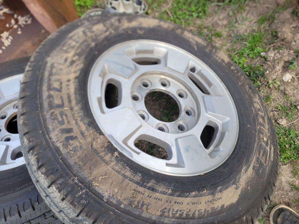 245-75-17 TIRES WITH HUB CAPS, 2011 AND UP CHEVY (2) LESS THAN 4,000 MILES